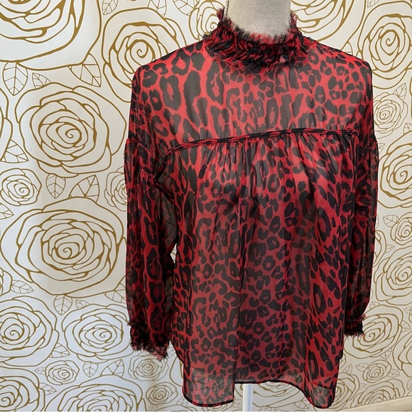 Zara high neck chiffon-like cheetah printed blouse - Picture 2 of 4